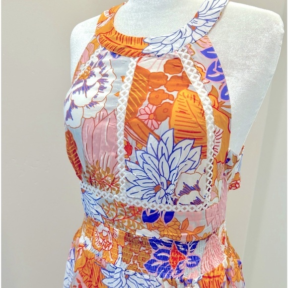 Orange Boho Floral Backless Lace up Sleeveless Maxi Dress w/Pockets! - Picture 11 of 15